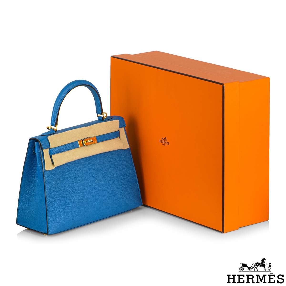 Hermes Kelly 25 Blue Zanzibar GHW Stamp A